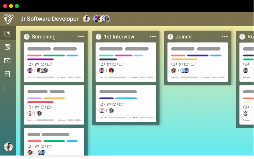 Tacitbase's ATS offers a Kanban board view with drag-and-drop functionality to easily customize and manage your hiring pipeline. Adjust interview stages on the fly and get a clear overview of candidate progress for efficient workflow management.