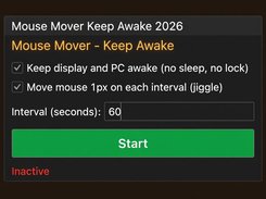 Main window - keep awake and mouse jiggle, set the interval in seconds