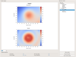 MTF50 values (line pairs per mm) visualized across the field of view. Simulated lens has visible tilt.