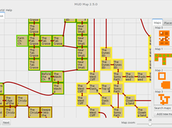 A map (v2.5.0). The outer colored ring marks place groups, the inner ring shows how dangerous a place is.