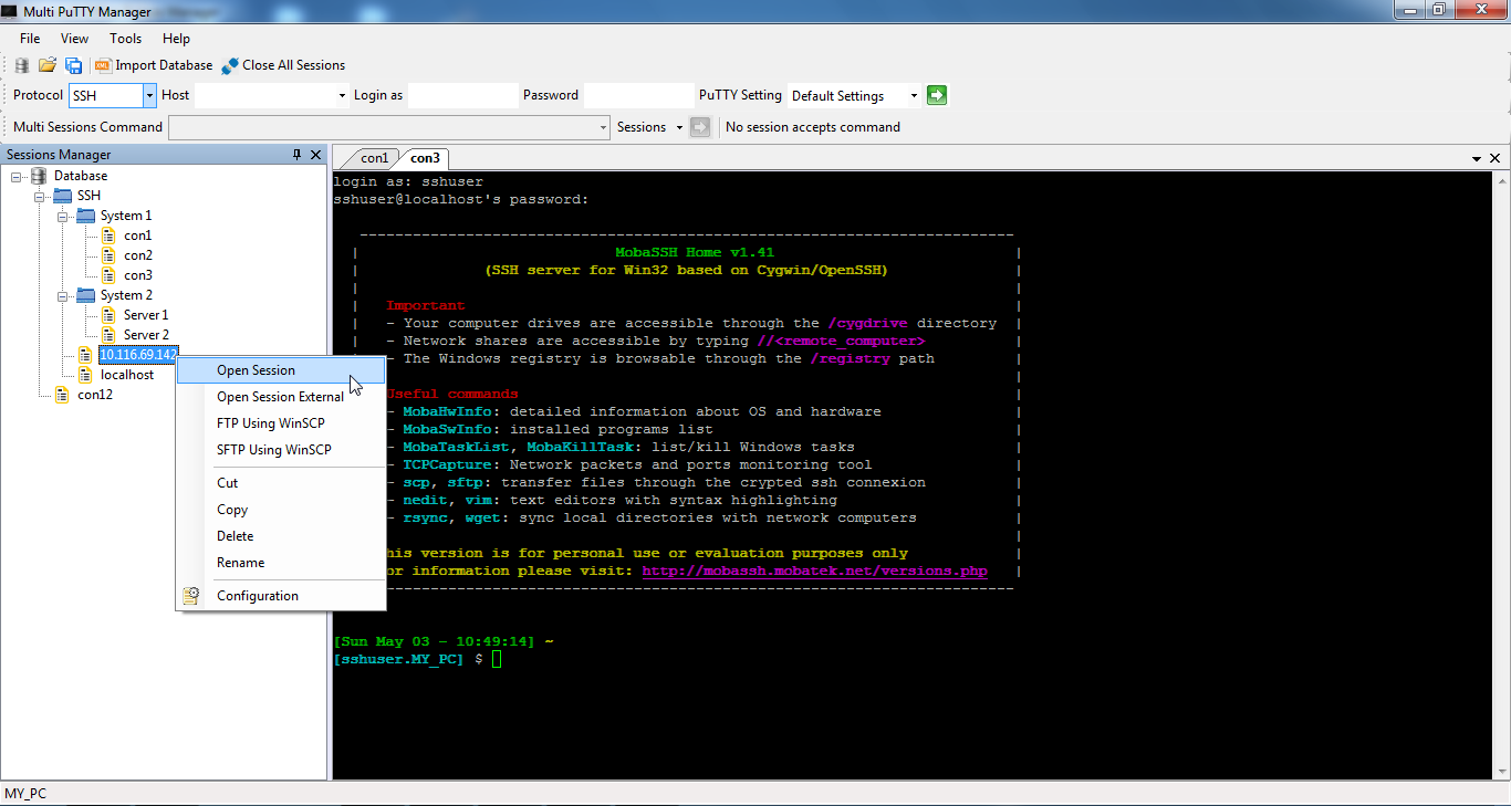 Putty connection file