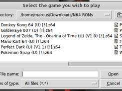 The game selection dialog