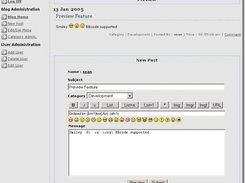 Blog posting screen with BBcode 