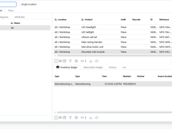 Live inventory report with warehouse locations, available quantities and stock movement history