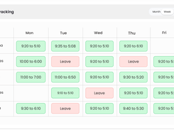 Weekly calendar view for employee time tracking