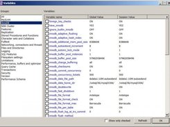 MySQL Variables window