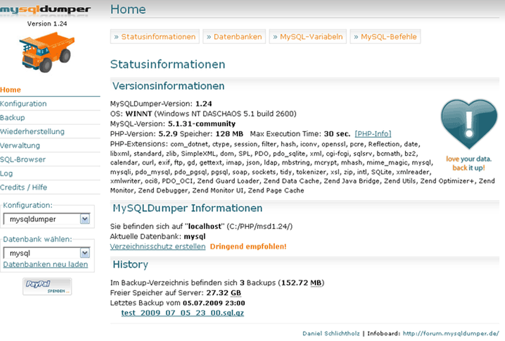 MySQLDumper Screenshot 1