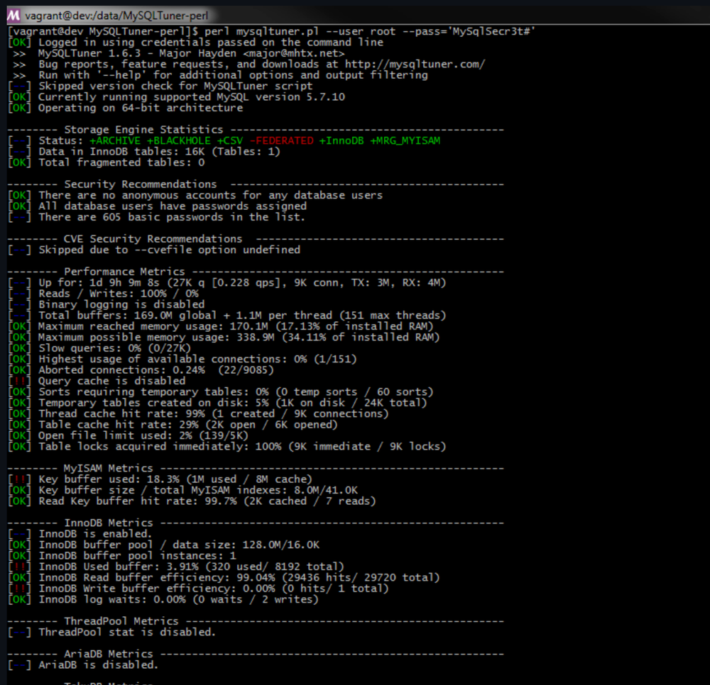 MySQLTuner Screenshot 1