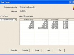 Main screen of My Tax tables - Alpha version