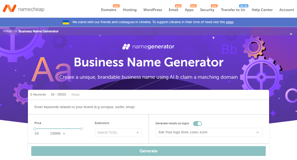 Namecheap Business Name Generator Screenshot 1