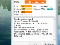 Main window and balloon message when status is warning