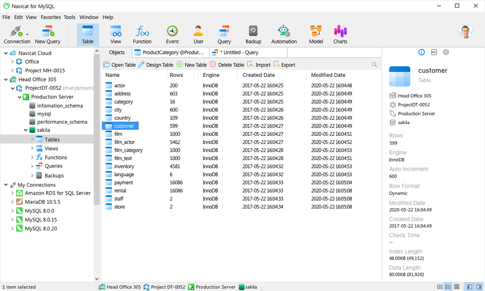 Navicat for MySQL Screenshot 1