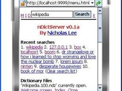 nDictServer menu page through PocketIE on a WM5 emulator.