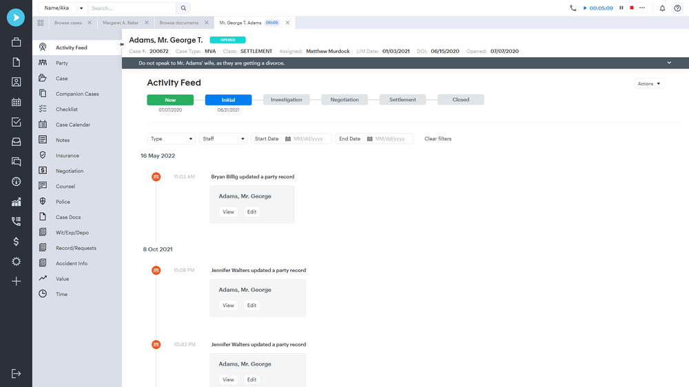 Track a case through each phase at-a-glance.