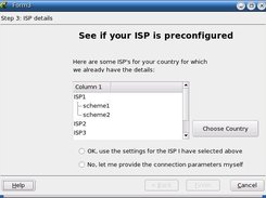 A list of preconfigured ISP's is displayed