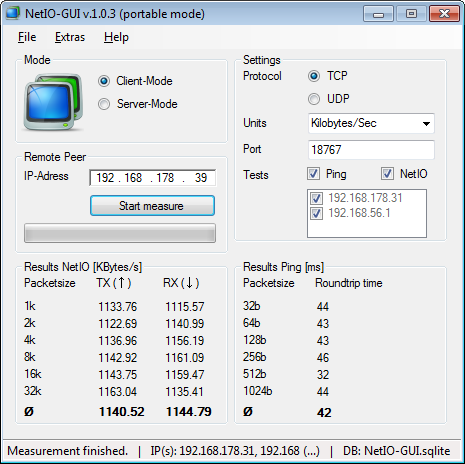 Screenshot of NetIO-GUI