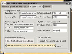 Packet report and status logging options tab