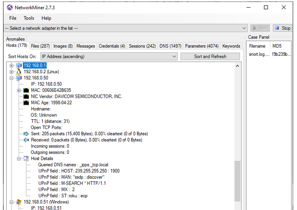 NetworkMiner Screenshot 1