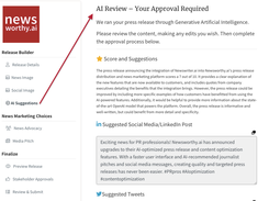 Newsworthy.ai is the first newswire to offers a full suite of AI features. Newsworthy.ai uses AI to analyze press releases and provide recommended improvements, including alternative headlines and social media messages for promoting the release. 