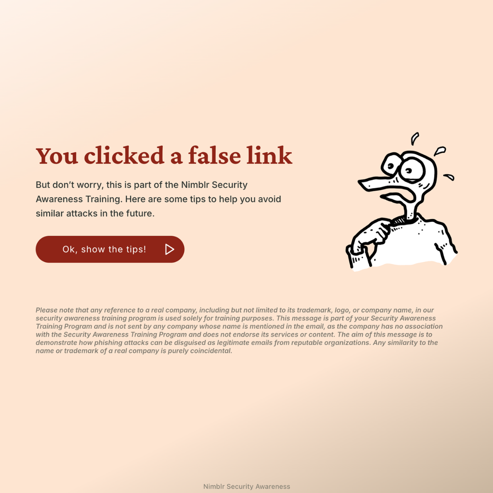 User lands on an educational page after clicking a simulated phishing link.