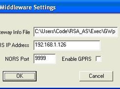 NORS Middleware settings window at application server