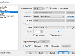 Screenshot of PDF Profiles that can be created to apply commonly desired settings to new PDF documents created in Power PDF.