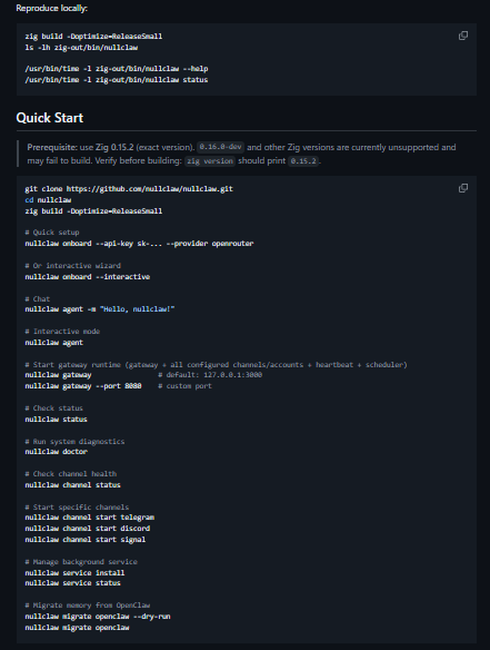 NullClaw Screenshot 1