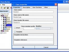 C++ class properties dialog.