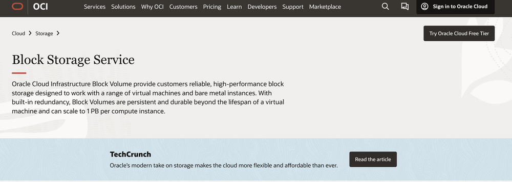 Oracle Cloud Infrastructure Block Volume Screenshot 1