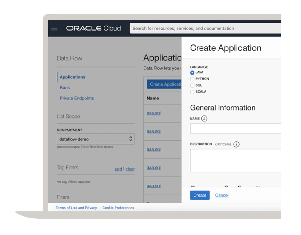 Oracle Cloud Infrastructure Data Flow Screenshot 1