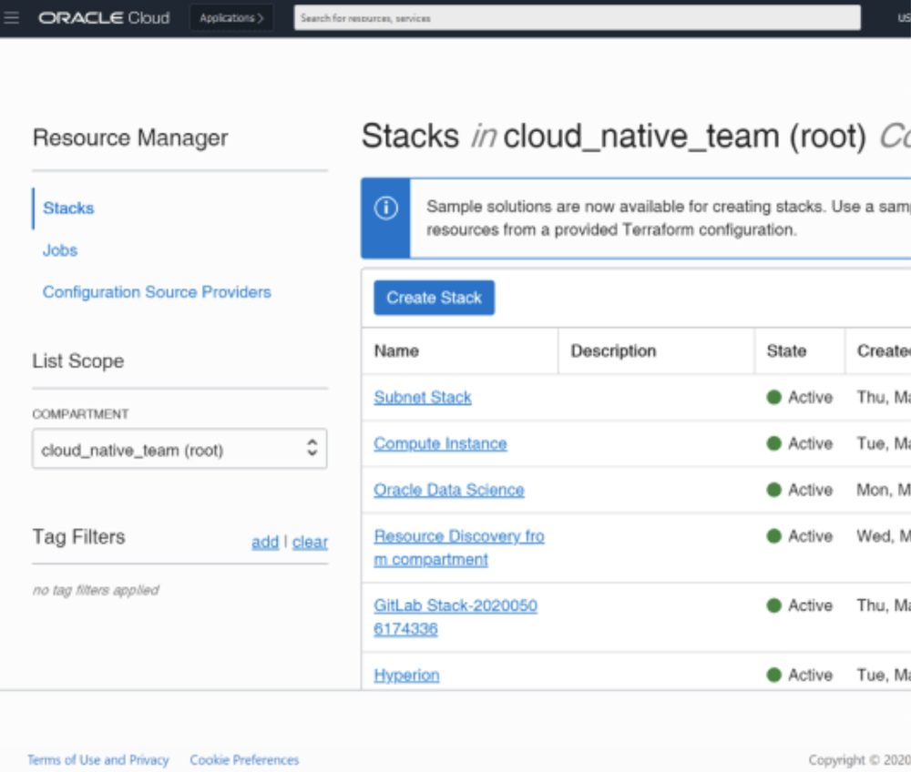 Oracle Cloud Infrastructure Resource Manager Screenshot 1