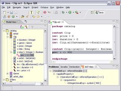 Model browser, OCL editor and AST view of OCL expression