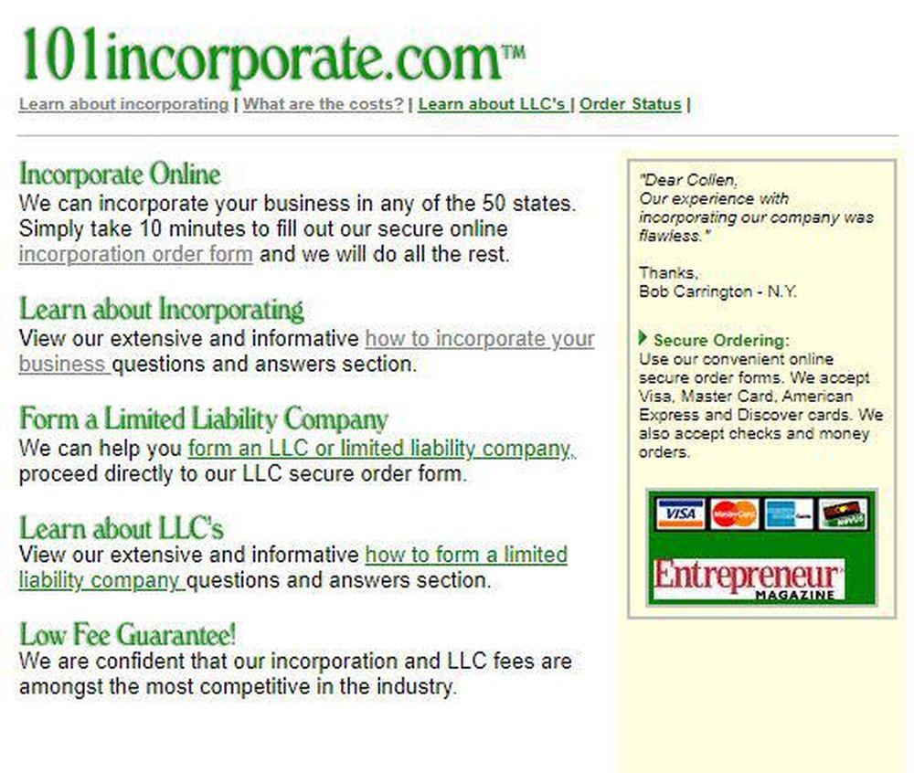 101incorporate.com Screenshot 1