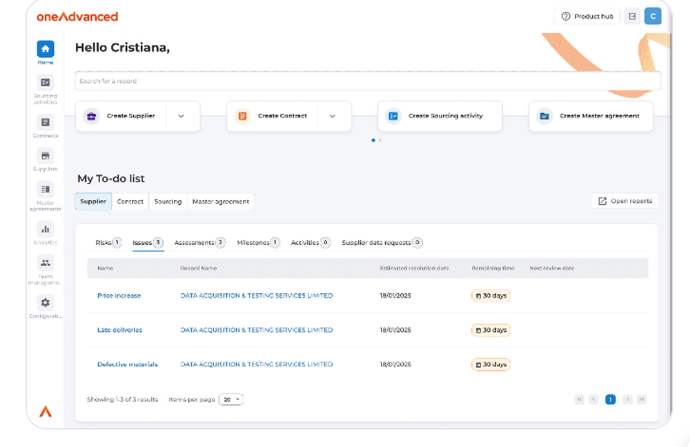 OneAdvanced Source to Contract Screenshot 1