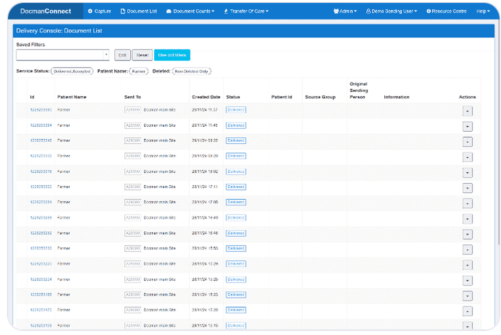 OneAdvanced Clinical Document Transfer Screenshot 1
