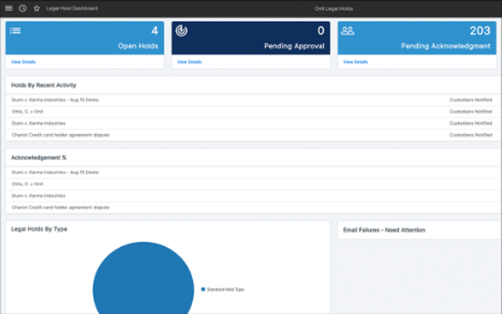 OnitX Legal Holds Management Screenshot 1