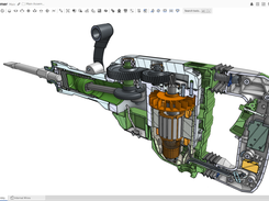 Detailed 3D assembly in Onshape with a section view for internal component design and gear alignment.