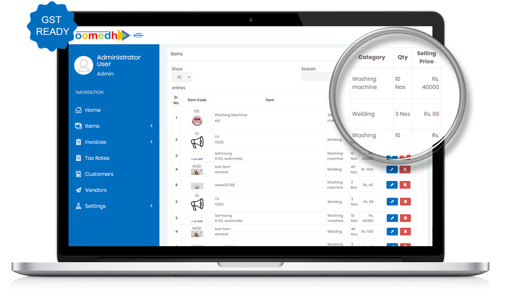 Oomedh Inventory Management Software Screenshot 1