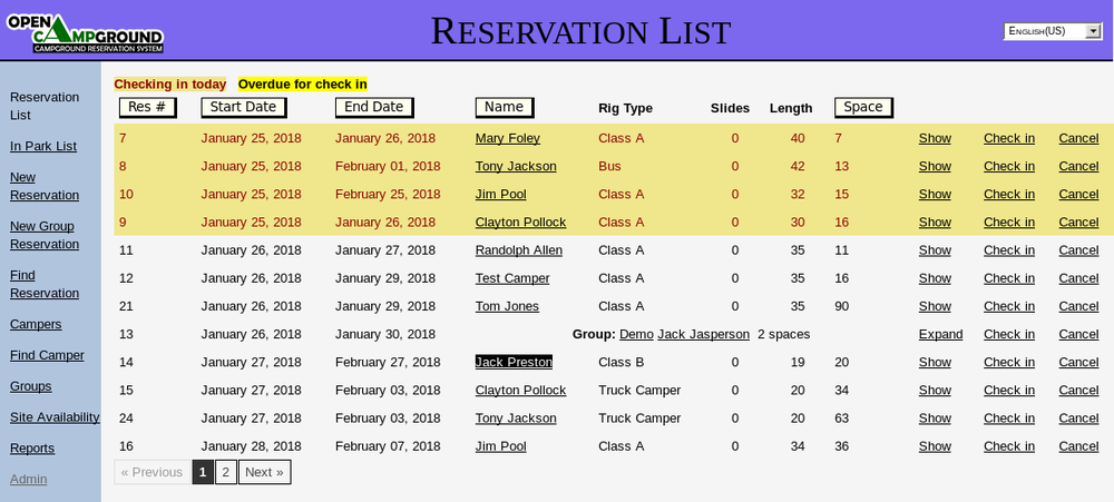 OpenCampground Screenshot 1