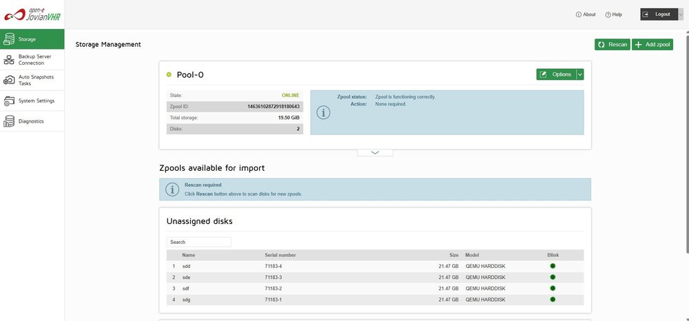 Open-E JovianVHR GUI