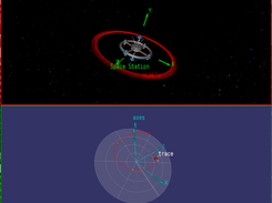 Various views of a satellite orbiting a space station