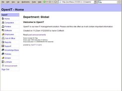 OpenIT's Home Page in 2.0-alpha with an Announcement
