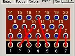 LX Patch board. 7 OpenGL sources into 20 theatre spotlights