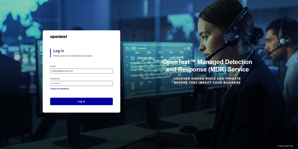 OpenText MxDR/MDR Login Screen