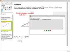 View of Report Editor showing equation input, editable graphics and code block.