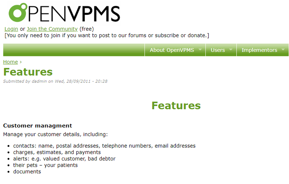 OpenVPMS Screenshot 1