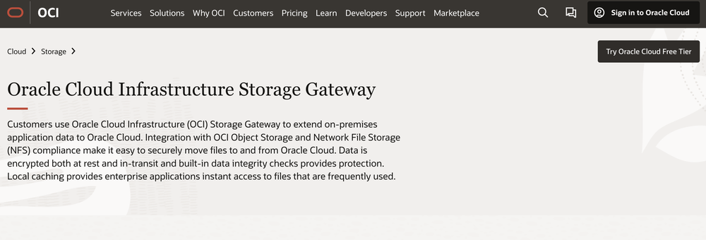 Oracle Cloud Infrastructure Storage Gateway Screenshot 1