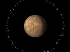 Simulation of a planet with 90 satellites forming a ring