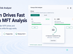 Scan NTFS drives faster with MFT analysis and real-time progress tracking in Osenpa Disk Analyzer for Windows 10 and Windows 11.