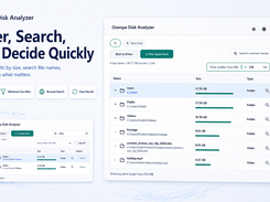 Filter results by size, search scanned file names, and open browser-based lookups to understand files before deciding what to delete.